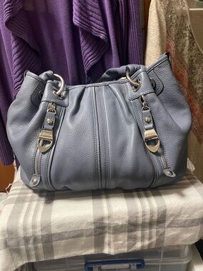 b. makowsky Dusty Blue Pebbled Leather Hobo Shoulder Bag